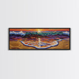 Ocean Sunset Glow, Colorful Wave Reflection, Coastal Abstract, Framed Canvas Print, Beach House Wall Art, Modern Seascape Painting