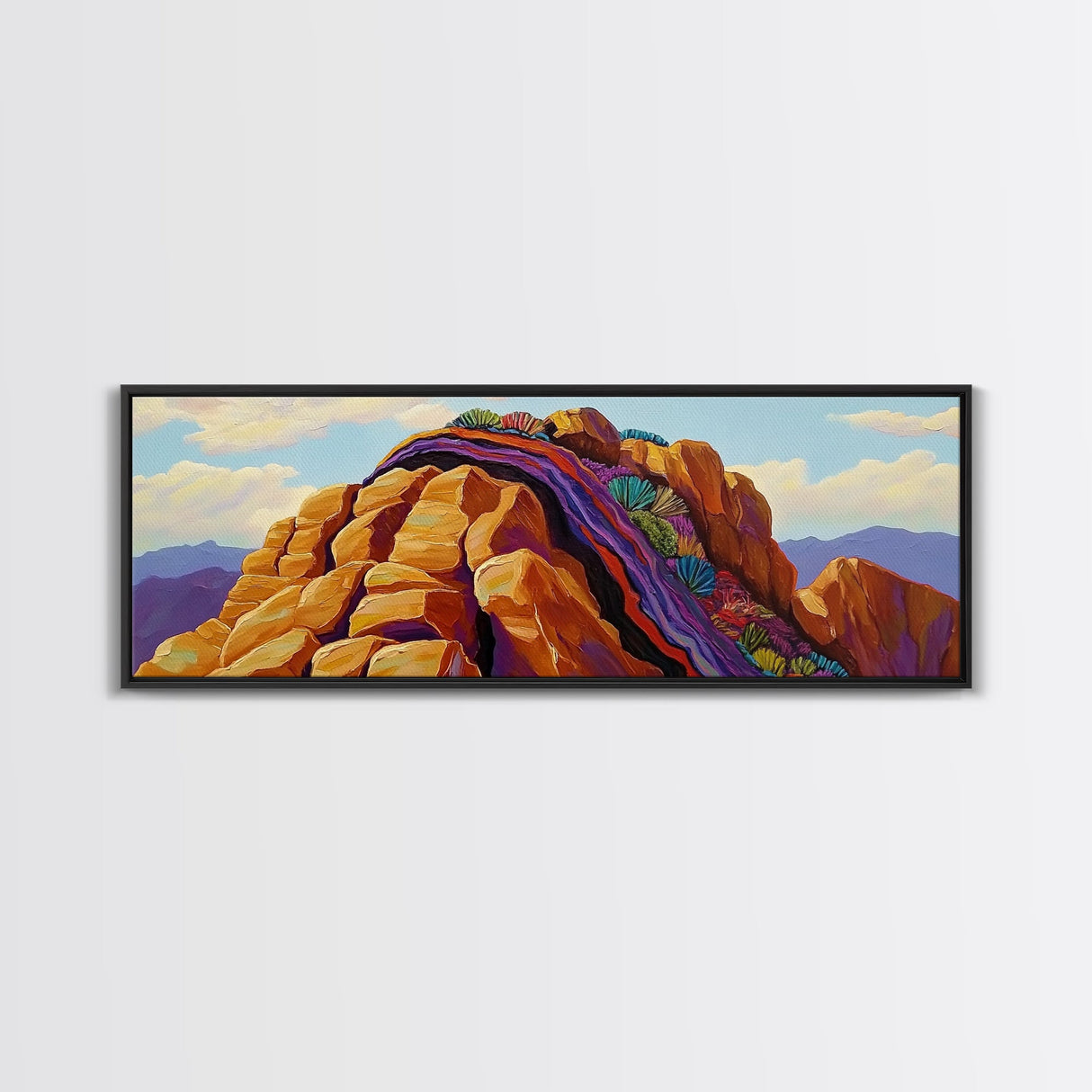 Rocky Mountain Peak, Colorful Cliffs, Nature Layers, Framed Canvas Print, Office Wall Art, Contemporary Landscape, Nature Inspired Art