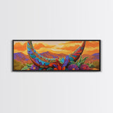 Crescent Moon, Floral Sunset, Western Vibes, Framed Canvas Print, Desert Boho Wall Art, Living Room Decor, Whimsical Southwestern Art