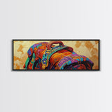 Leather Saddle, Western Gear, Bold Colors, Framed Canvas Print, Cowboy Rustic Wall Art, Boho Entryway Decor, Southwestern Farmhouse Style
