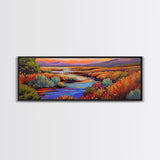 Autumn River Landscape, Colorful Nature Scene, Southwest Wall Art, Framed Canvas Print, Fall Living Room Decor, Warm Tones
