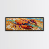 Lobster Beach Art, Ocean Colors, Bold Seafood, Seaside Fun Framed Canvas Print, Kitchen Wall Art, Nautical Beach House Decor