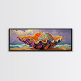 Sea Shell, Ocean Treasure, Vibrant Shell, Beach Fantasy, Framed Canvas Print coastal kitchen art, eclectic decor, colorful wall print