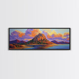 Mountain Coast, Sunset Glow, Majestic Landscape, Vibrant Horizon, Framed Canvas Print living room mountain wall art, rustic scenic decor