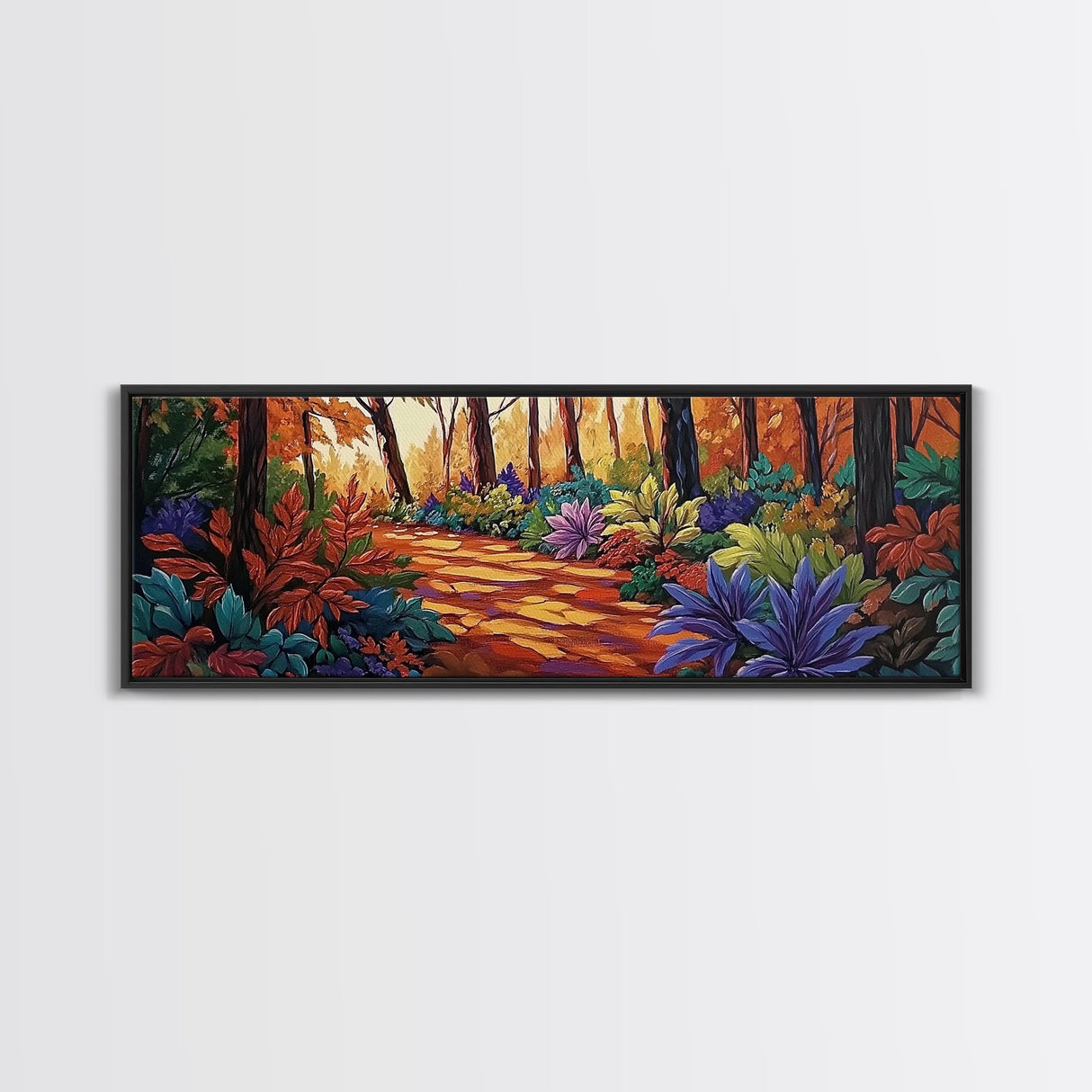 Forest Path, Autumn Leaves, Whimsical Foliage, Canvas Print, Fall Living Room Wall Art, Cozy Nature Decor, Warm Seasonal Aesthetic