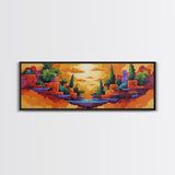 Sunset Islands, Floating World, Fantasy Village, Framed Canvas Print, Whimsical Wall Art, Eclectic Home Decor, Surreal Landscape Art