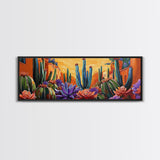 Desert Garden Magic, Colorful Cactus Landscape, Urban Nature Art, Framed Canvas Print, Living Room Southwest Decor, Boho Sunset Wall Art
