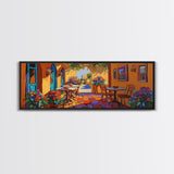 Mediterranean Patio Vibe, Colorful Courtyard Painting, Rustic Garden View, Framed Canvas Print, Kitchen Wall Art, Tuscan Style Decor