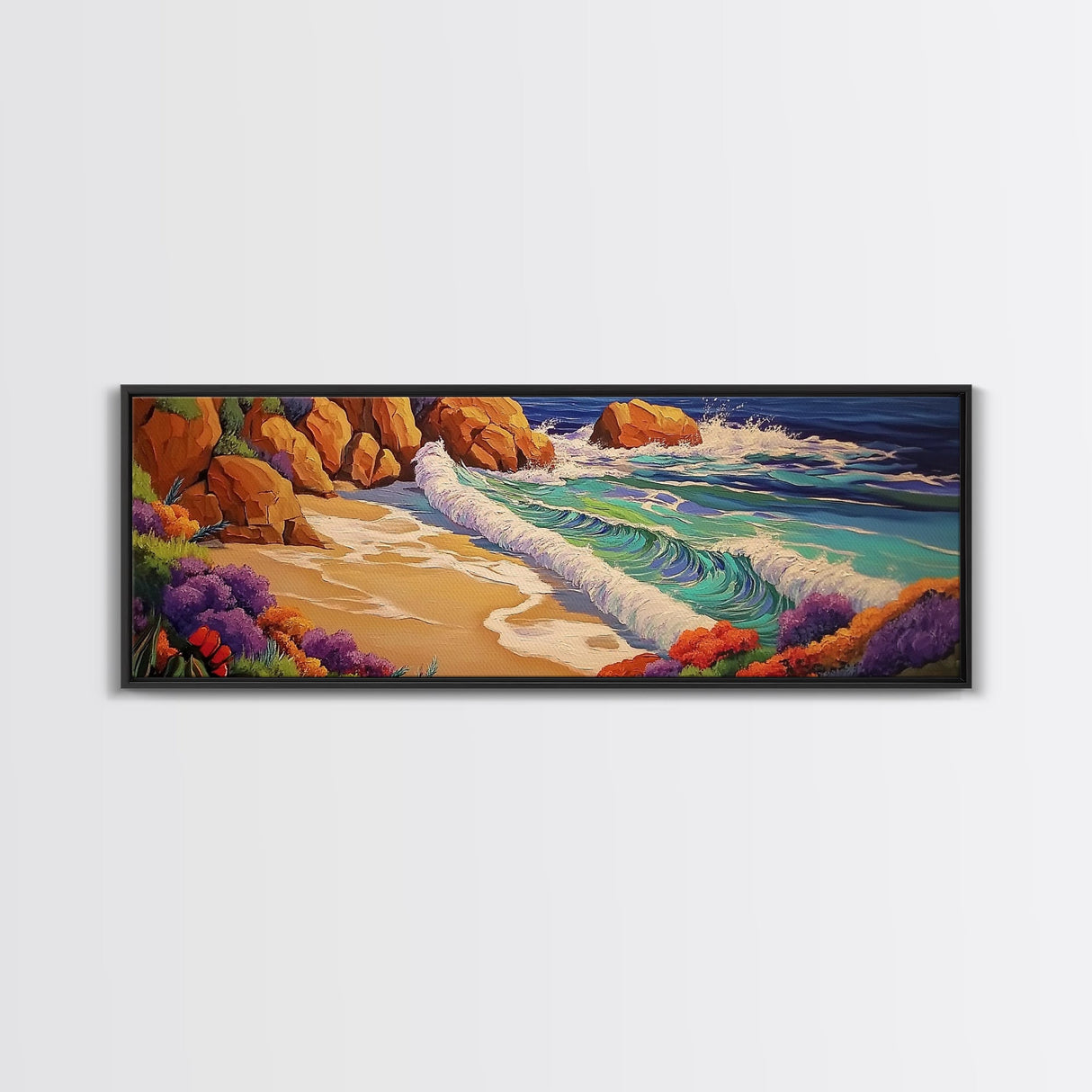 Ocean Waves Beach, Colorful Surf Art, Coastal Landscape, Seaside View, Canvas Print, Bathroom Wall Art, Nautical Theme, Vibrant Art