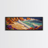 Ocean Waves Beach, Colorful Surf Art, Coastal Landscape, Seaside View, Canvas Print, Bathroom Wall Art, Nautical Theme, Vibrant Art
