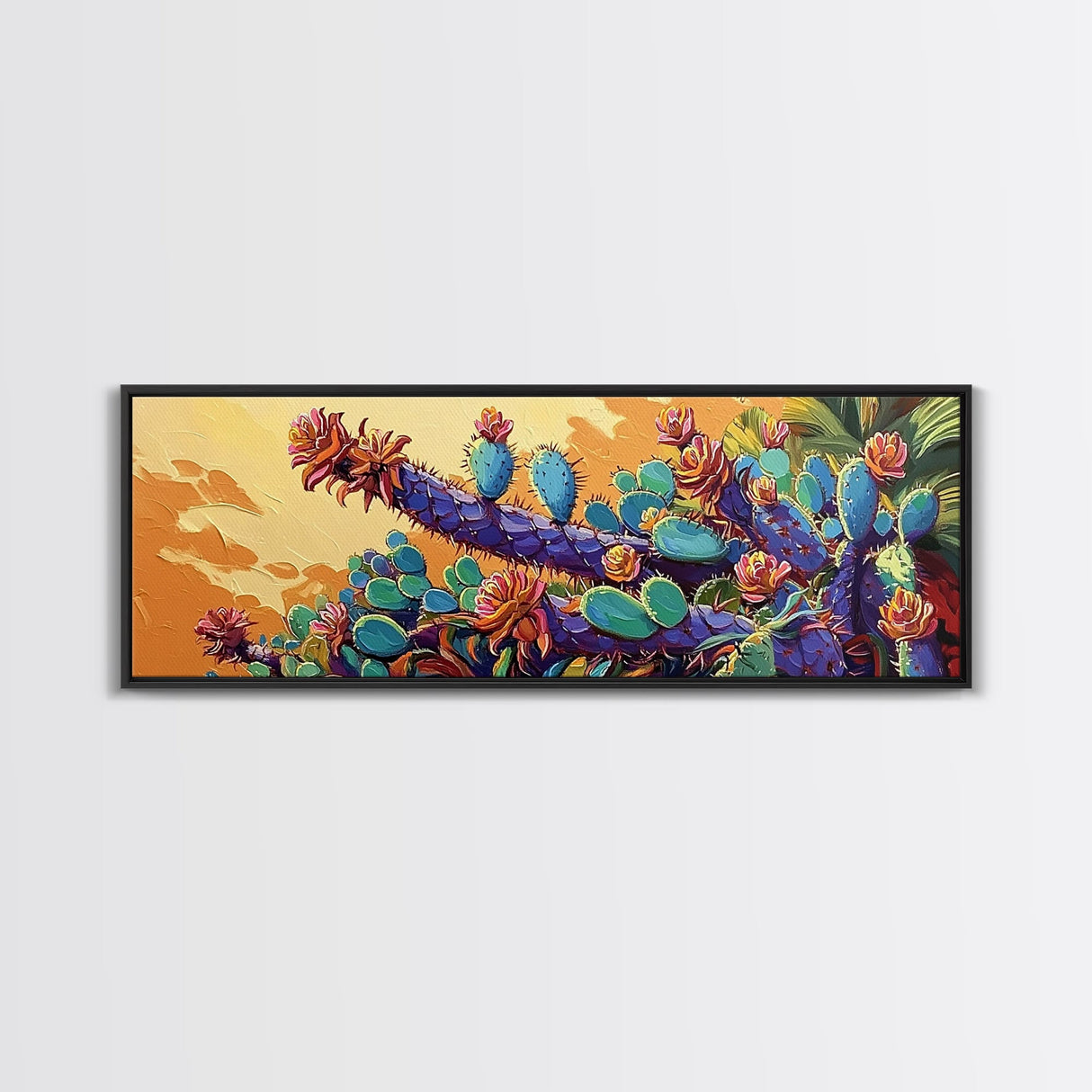 Cactus Bloom Field, Desert Botanical Art, Succulent Flower Print, Framed Canvas Print, Kitchen Wall Art, Vibrant Garden, Boho Decor
