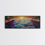 Sunset Infinity Pool, Tropical Water Reflection, Vibrant Resort View, Canvas Print, Bathroom Wall Art, Dreamy Landscape, Modern Art