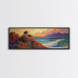 Eagle Nest Painting, Coastal Wildlife Scene, Framed Canvas Print, Ocean View Wall Art, Nature Lover Decor, Office or Living Room
