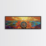 Compass Rose, Nautical Decor, Seafaring Art, Sunset Ocean, Framed Canvas Print, Beach House Art, Office Wall Art, Boho Travel Art