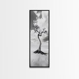 Solitary Tree, Beach Art, Surreal Landscape, Moody Wall Decor, Framed Canvas Print, Meditation Room Art, Monochrome Nature Style