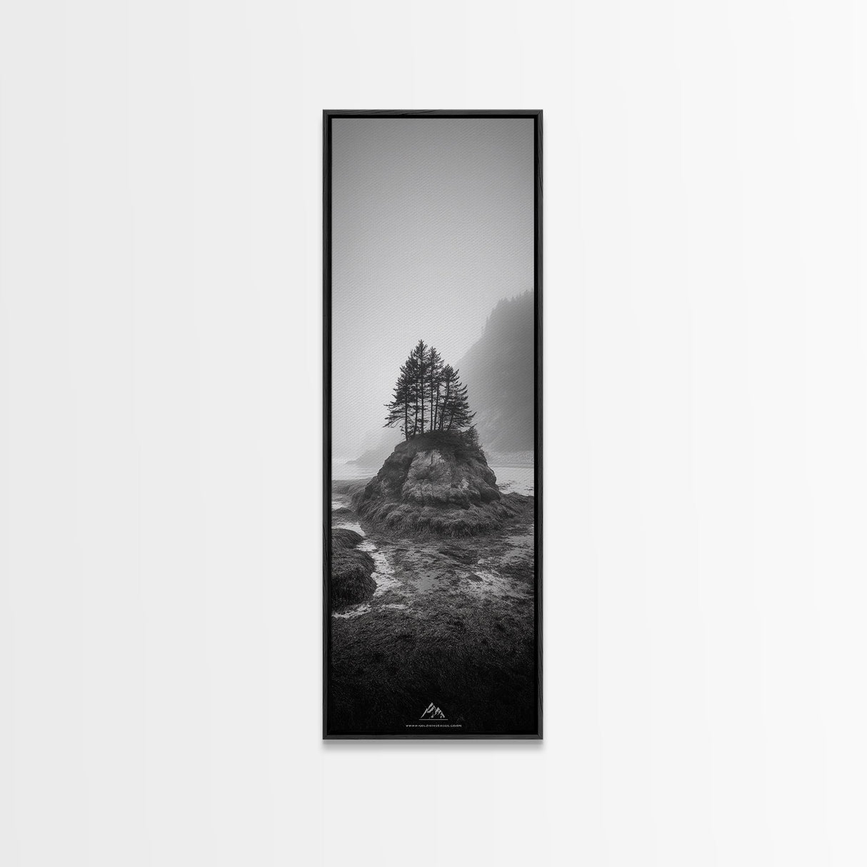 Foggy Island Trees, Pacific Northwest Nature, Moody Wall Art, Framed Canvas Print, Rustic Cabin Decor, Minimalist Forest Print