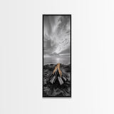 Beach Bonfire Glow, Coastal Campfire Art, Sunset Ocean Scene, Framed Canvas Print, Autumn Decor, Rustic Living Room Wall Art