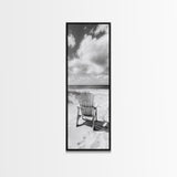 Ocean View Chair, Sandy Dunes, Seaside Retreat, Minimalist Beach, Calm Vibes, Framed Canvas Print, Bedroom Wall Art, Coastal Cottage Style