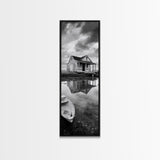 Weathered House, Abandoned Shack, Reflection Lake, Framed Canvas Print, Rustic cabin wall art, Fall entryway decor, Moody farmhouse aesthetic