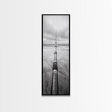 Pipeline Perspective, Industrial Seascape, Grunge Aesthetic, Framed Canvas Print, Coastal industrial art, Minimalist hallway decor, Monochrome print
