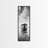Floating Cabin, Water House, Tranquil Escape, Framed Canvas Print, Serene lake house wall art, Cabin decor, Nature minimalist bathroom print