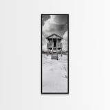 Beachfront Cabin, Rustic Shack, Seaside Simplicity, Cloudy Sky, Island Life, Framed Canvas Print, Entryway Wall Art, Coastal Farmhouse Decor