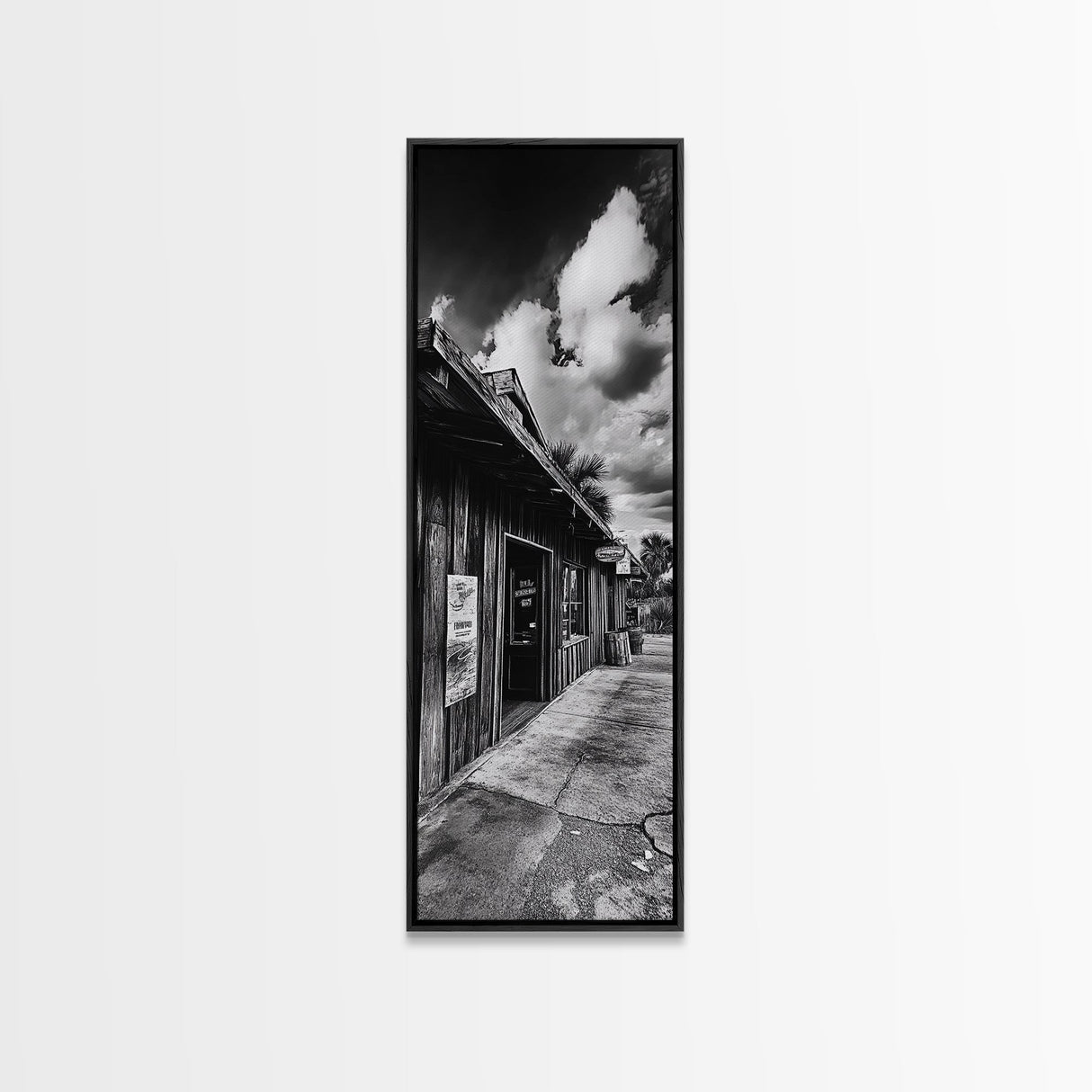 Western Saloon, Rustic Storefront, Desert Vibes, Black and White Photography, Framed Canvas Print, Man Cave Art, Americana Wall Style
