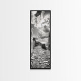 Coastal Street, Ocean View, Mediterranean Charm, Monochrome Photography, Framed Canvas Print, Living Room Print, Kitchen Wall Art