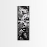 Mountain Stream, Stone Path, Black and White Nature, Scenic Landscape, Framed Canvas Print, Modern Cabin or Rustic Wall Decor, Office Art