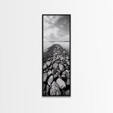 Rocky Jetty, Ocean Horizon, Black and White Seascape, Minimalist Nature, Canvas Print, Neutral Wall Decor, Office Wall Art, Hallway Decor