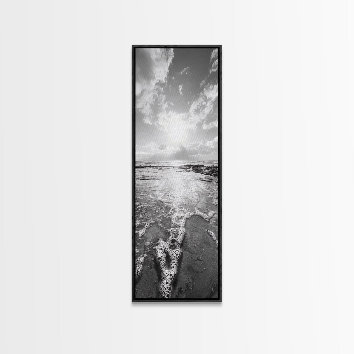 Ocean Foam, Morning Light, Tranquil Seashore, Black and White Coastal Print, Canvas Print, Minimalist Bathroom Print, Entryway Wall Art