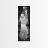 Ocean Cave, Tranquil Waters, Cloudy Sky, Coastal Wall Art, Canvas Print, Black and White Nature Decor, Modern Beach House Wall Art