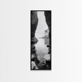 Cliff View, Hidden Bay, Ocean Serenity, Rock Formations, Canvas Print, Black and White Coastal Landscape, Entryway Art, Dining Wall Art