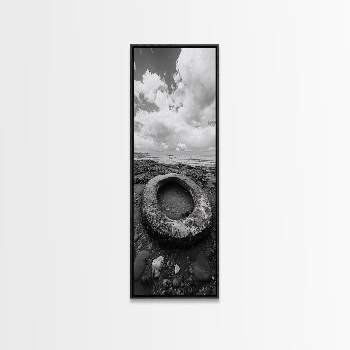 Tidepool Relic, Seaside Ruins, Moody Beach Scene, Framed Canvas Print, Coastal Bathroom Art, Ocean Inspired Decor, Surreal Photography