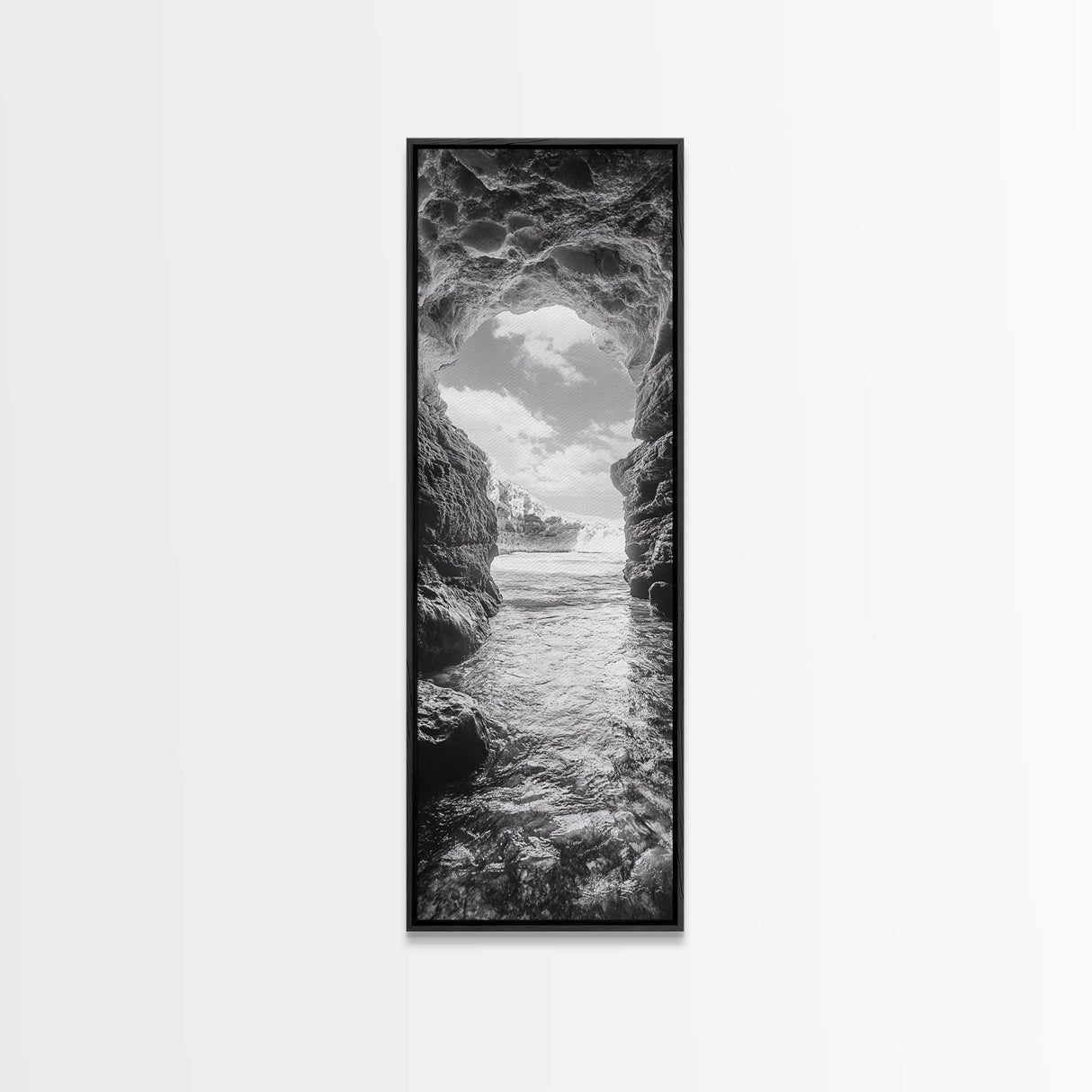 Sea Cave View, Ocean Opening, Rugged Rock Passage, Framed Canvas Print, Coastal Wall Art, Adventure Decor, Modern Rustic Style