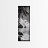 Island View, Palm Shoreline, Tropical Escape, Framed Canvas Print, Beach House Wall Art, Coastal Summer Decor, Zen Ocean Aesthetic