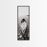 Rowboat Stillness, Peaceful Waters, Lake Canoe, Canvas Print, Entryway Wall Art, Minimalist Home Decor, Black and White Photography