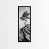 Lone Pine Tree, Minimal Nature, Tranquil Cliff Scene, Zen Forest Print, Framed Canvas Print, Japandi Wall Art, Entryway Tree Print, Nature Minimalism