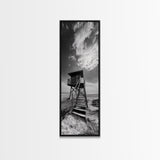 Lifeguard Tower, Beach Vibes, Ocean Escape, Dramatic Sky, Framed Canvas Print, Surf Shack Decor, Coastal Bedroom Wall Art, Minimal Beach Art