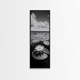 Water Lily Bloom, Lake Flowers, Lotus Petals, Peaceful Reflections, Botanical Art Framed Canvas Print, Spa Room Floral Wall Decor