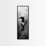 Water Loon, Lake Bird, Floating Wildlife, Nature Stillness, Serene Waterfowl Framed Canvas Print, Cabin Wall Art Rustic Lakehouse Decor