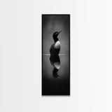 Reflected Loon, Lake Silence, Bird Mirror, Wildlife Art, Moody Black White Framed Canvas Print, Study Nature Wall Decor Minimalist Style