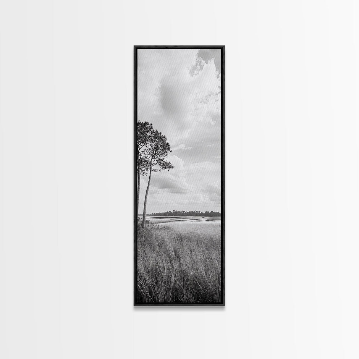 Marshland Trees, Coastal Wetlands, Serene Landscape, Peaceful Horizon, Framed Canvas Print, Office Wall Art, Minimalist Nature Art