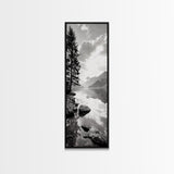 Mountain Lake Peace, Still Water View, Nature Escape, Framed Canvas Print, Living Room Wall Art, Nordic Cabin Decor, Minimal Landscape