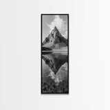 Sharp Mountain Peak, Reflection Stillness, Monochrome Wild, Framed Canvas Print, Rustic Cabin Wall Art, Nature Lover Gift Idea
