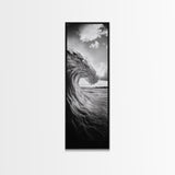 Ocean Wave Curl, Black White Surf, Modern Coastal Art, Bathroom Beach Decor, Framed Canvas Print, Minimalist Wall Style, Living Room Art
