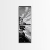 Coastal Resort Scene, Waves Rocks Hotel, Tropical Vacation Art, Beach House Wall Decor, Canvas Print, Living Room Style, Coastal Minimalist