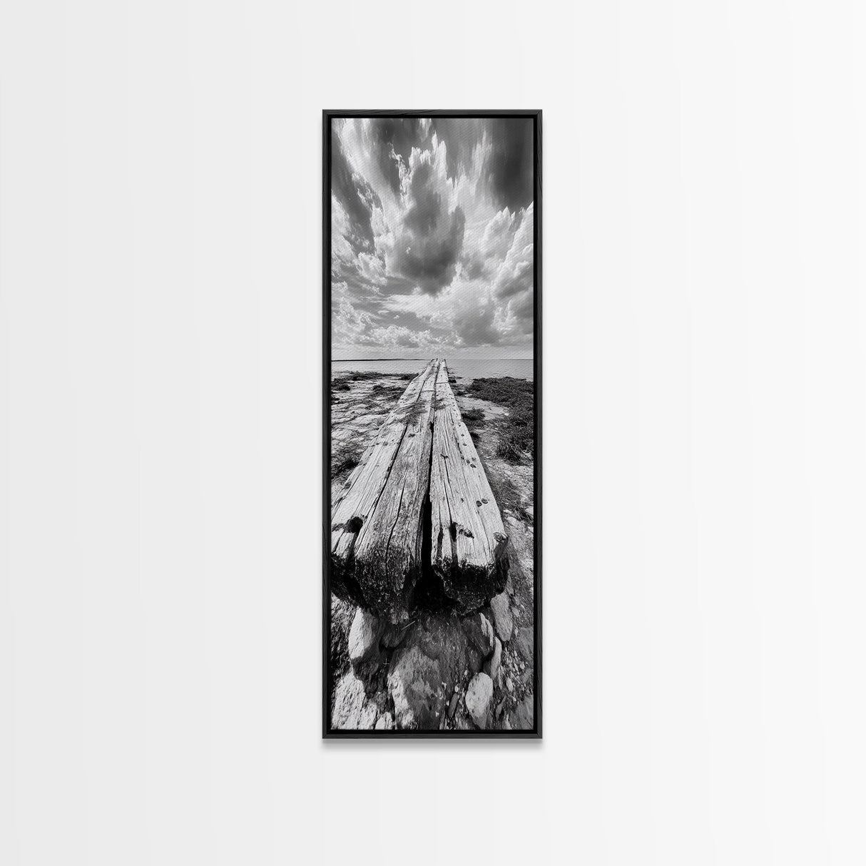 Weathered Pier End, Dramatic Ocean View, Minimalist Coastal Landscape, Canvas Print, Living Room Fall Wall Art, Rustic Decor