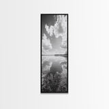 Lake Reflection, Calm Waters, Cloudy Sky, Minimalist Landscape, Framed Canvas Print, Neutral Living Room Art, Tranquil Nature Scene