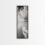 Beach Horizon, Ocean Calm, Foamy Shore, Black White Coastal Art, Canvas Print, Bathroom Decor, Peaceful Coastal Minimalist Style